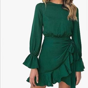 Green ruffle faux wrap dress